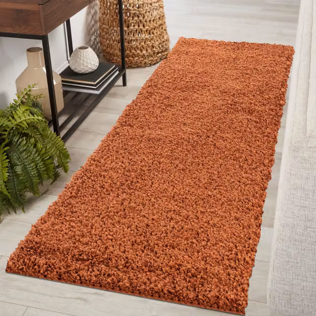 Desire Rugs Plain Fluffy Shaggy Area Rug, Orange, W: 60 cm, L: 220 cm