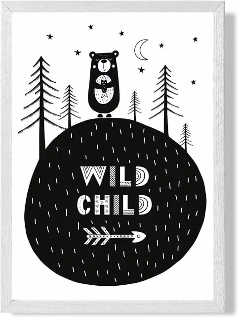 ARTZE Wild & Free Scandi Quote Framed Print with White Frame in Black, A2