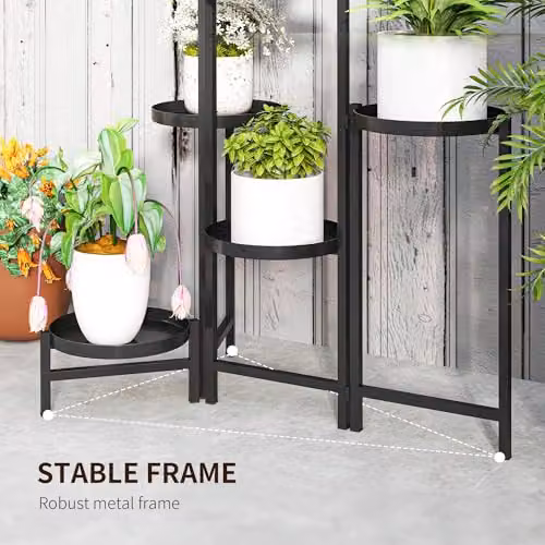 Outsunny 3 Tier Foldable Corner Plant Stand, Black Metal Planter for Indoor and Outdoor Use, W/D/H: 40 x 40 x 80 cm – 5
