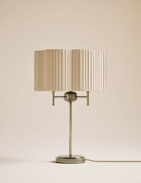 M&S Scallop Pleated Fabric Shade Table Lamp with Brass Base in Gold and Beige