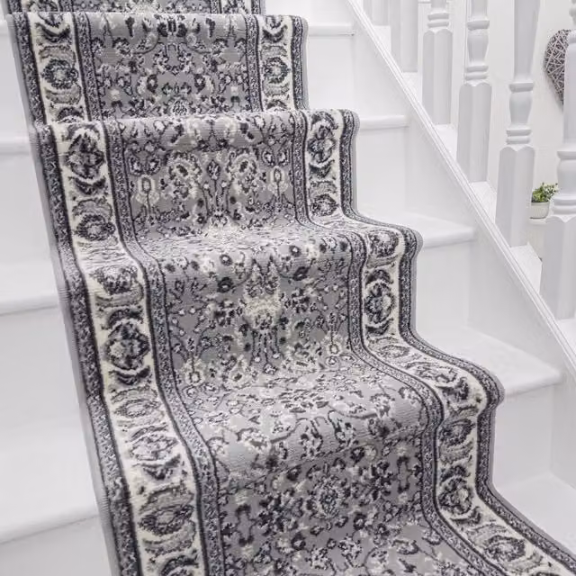 runrug Kashan Stair Runner Carpet in Grey, W: 60 cm, L: 630 cm