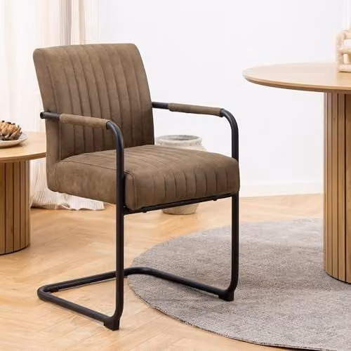 Furniture To Go Yale Round Oak Dining Table with 4 Adele Dining Chairs in Brown Fabric – 4