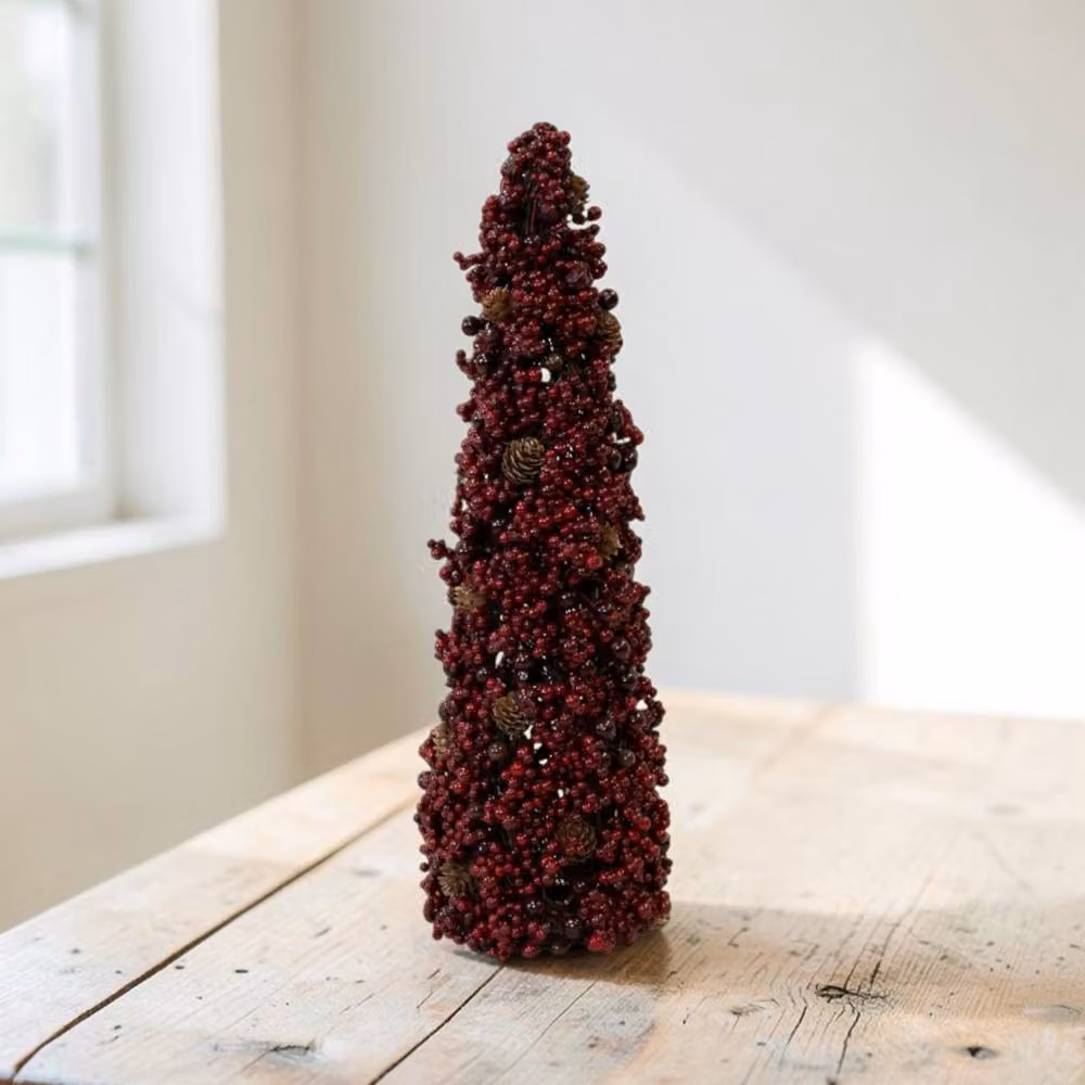 Four Candle Luxury Burgundy Berry and Mini Pinecone Tabletop Christmas Tree, Height: 49 cm – 2
