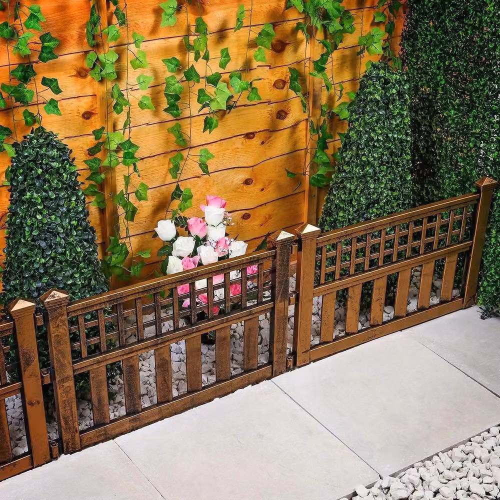 NESTLUNE Brown Plastic Garden Fence Panels and Lawn Border Edging, W: 100 cm, H: 15 cm – 5