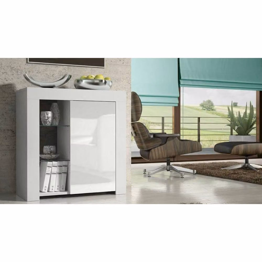 PAWNORA Modern White Matt Display Cabinet Sideboard with Glass Doors – 3