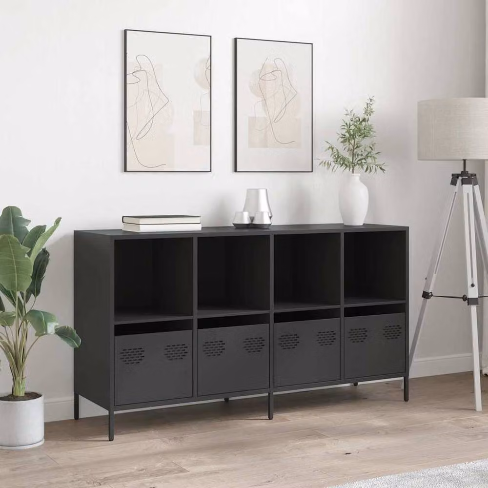 Berkfield Home Industrial Sideboard in Matt Black Metal, W/D/H: 135 x 39 x 73.5 cm – 3