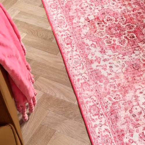 OHS Vintage Pink Washable Non-Slip Runner Rug for Hallway, Living Room or Kitchen, W: 66 cm, L: 200 cm – 2
