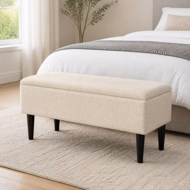 STILVORA Cream Bouclé Storage Ottoman with 47 L Capacity – 1