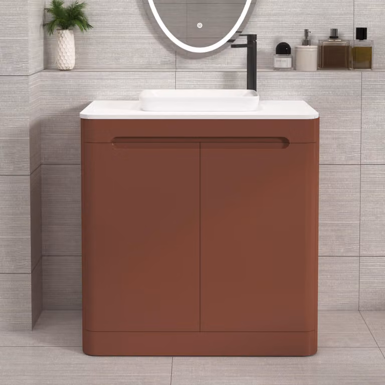 Royal Bathrooms Venice 800mm Terracotta Clay Floor Standing 2 Door Vanity Unit with White Worktop and Qubix Basin