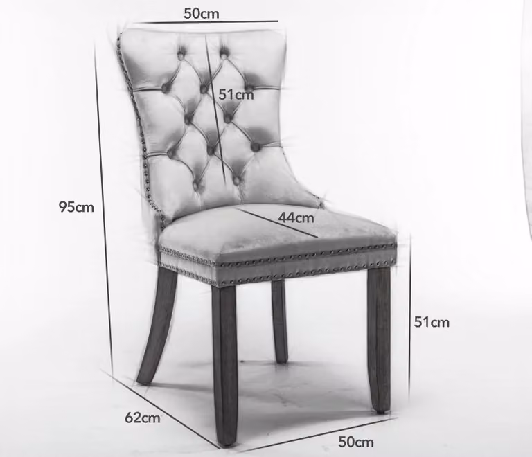 HomeTouch Taylor Pair of Cream Lux Velvet Kitchen Dining Chairs with Pull Knocker Back and Black Oak Legs