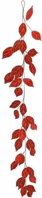 KDMD Red Velvet Leaf Garland with Gold Trim, 182cm