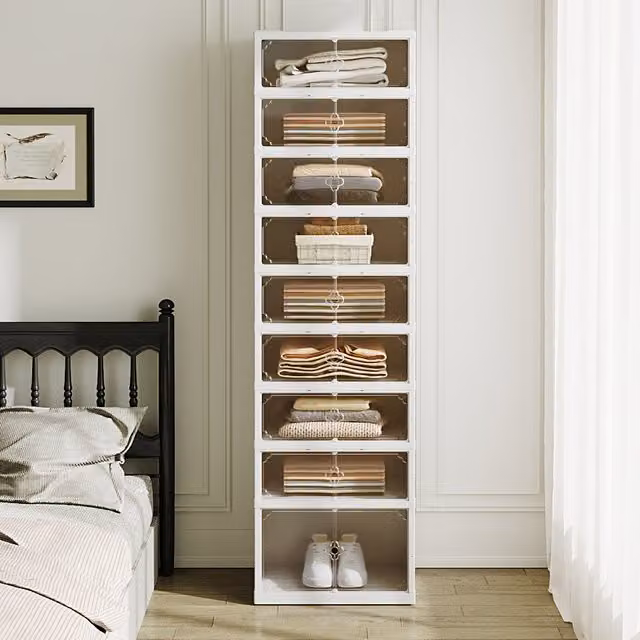 Lifeideas Multi Tier Foldable Shoe Cabinet with Glass Doors, White, Height: 176 cm