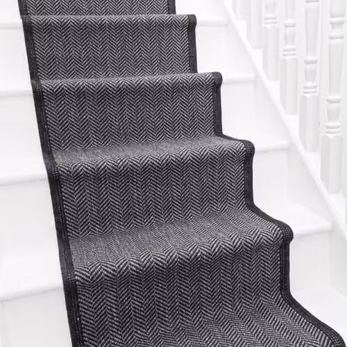 runrug Herringbone Flatweave Stair Runner Rug in Black, Blue or Grey