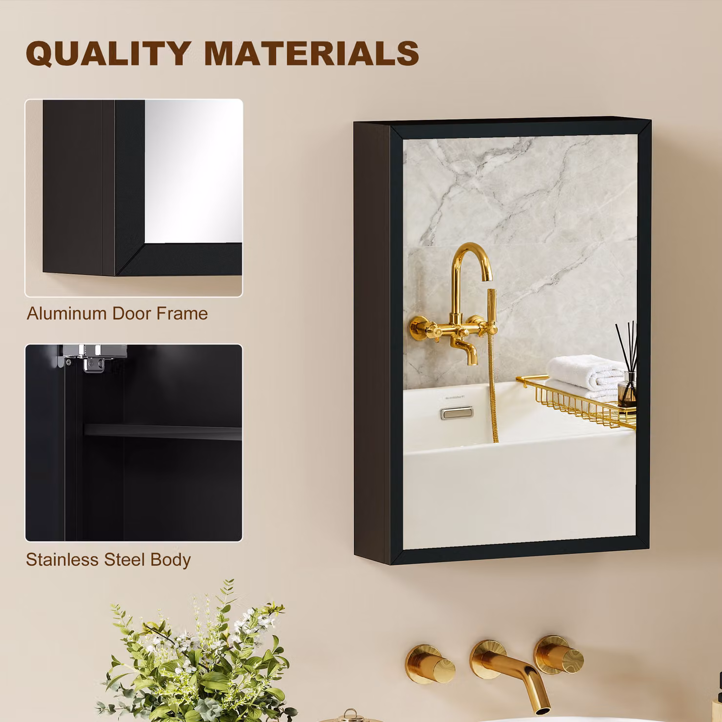 kleankin Black Wall Mounted Bathroom Mirror Cabinet with Internal Shelves, W/D/H: 40 x 12 x 60 cm – 8