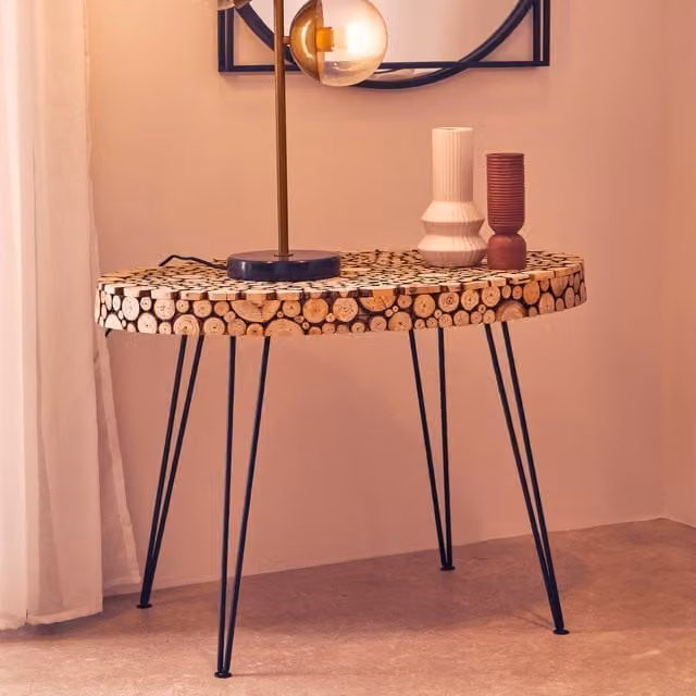 Premier Housewares Modern Oval Wood Coffee Table, Black/Multicolour, W: 81 cm, D: 52 cm, H: 55 cm – 2
