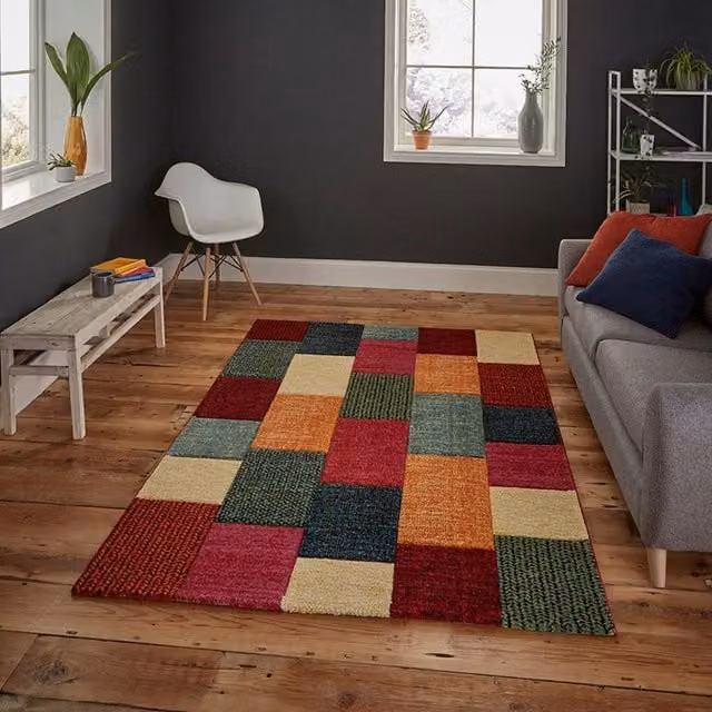 The Rug Shop UK Hand Tufted Modern Geometric Multicolour Area Rug, W: 200 cm, D: 290 cm