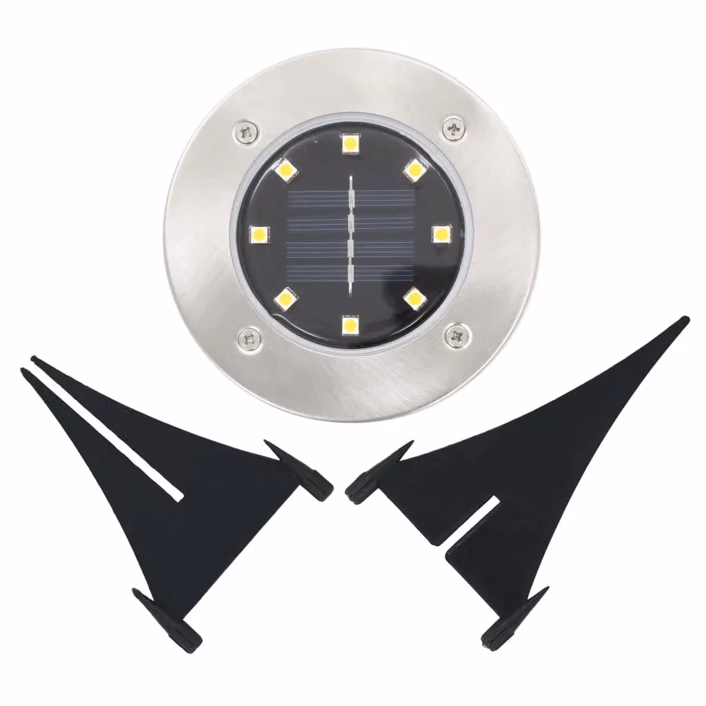 Berkfield Home Solar LED Ground Lights, 8 Piece Set in Silver and White with Warm White Light – 4