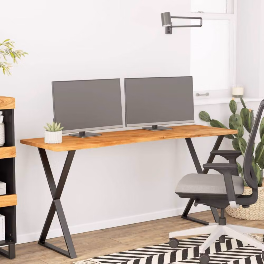 Berkfield Home Rectangular Solid Wood Acacia Desk Top, Brown, W: 140 cm, D: 50 cm, H: 2.5 cm – 2