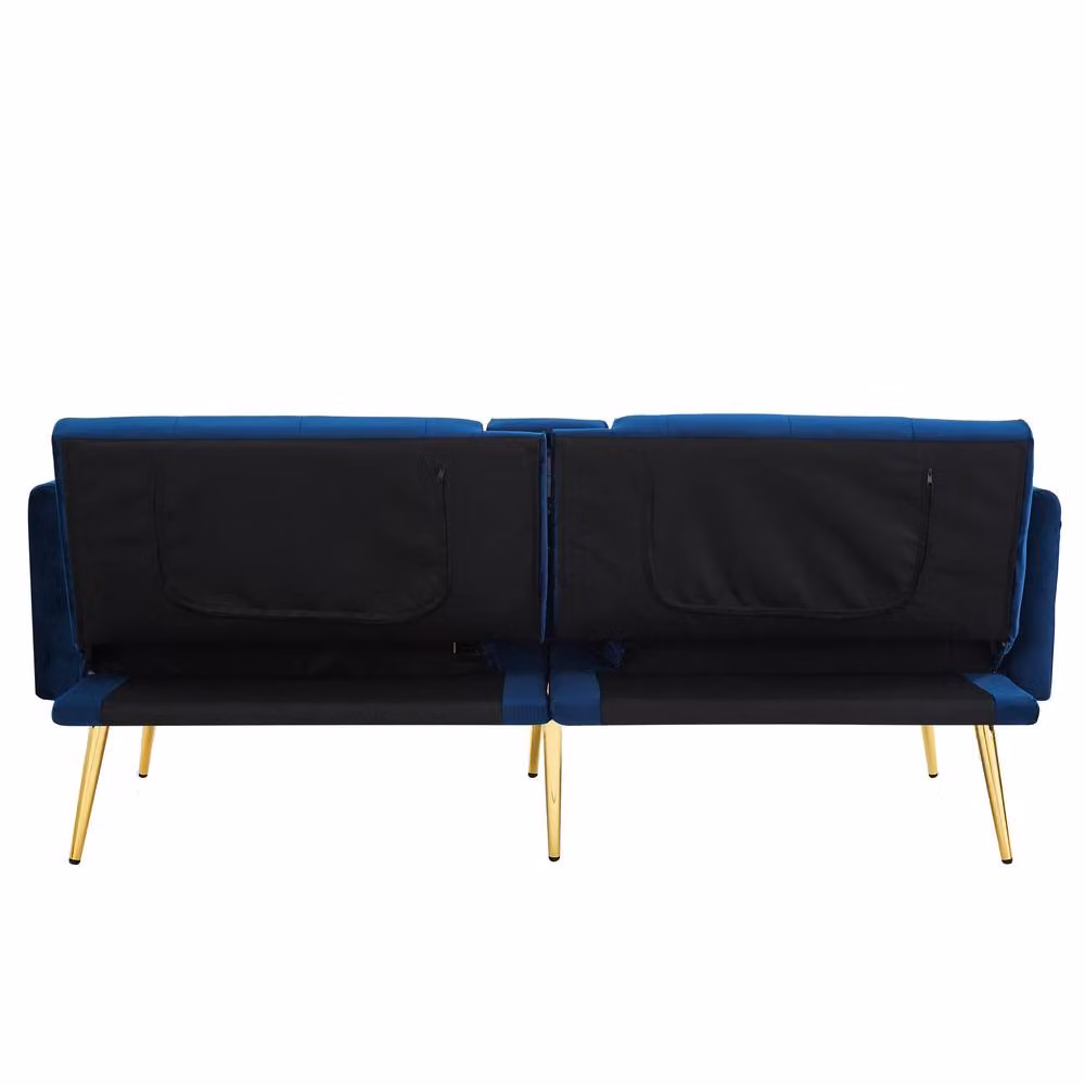 BTM Blue Velvet Two Seater Sofa Bed with Adjustable Headrest and Cup Holders, W/D/H: 174 x 150 x 76 cm – 9