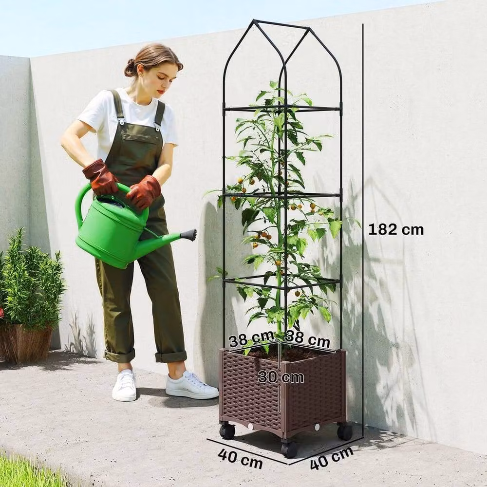 KORVIXA Raised Garden Bed with Trellis in Brown, W/D/H: 182 x 40 x 38 cm – 2