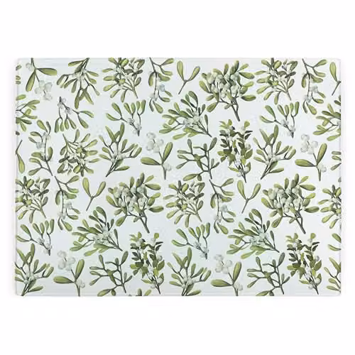 Purely Home Christmas Mistletoe Rectangular Glass Chopping Board with Non-Slip Feet, Multicolour, W: 39 cm, D: 28.5 cm