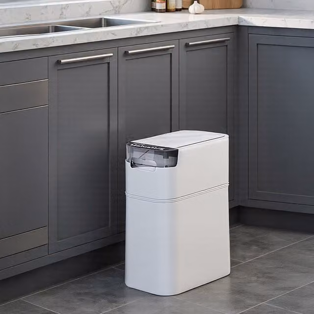 Lifeideas Slim Plastic Rubbish Bin with Flip Lid, White