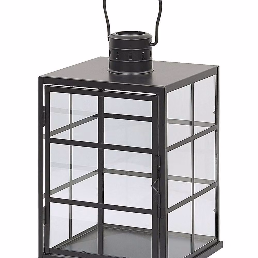 Wyld and Coco Black Metal Scandinavian Style Lantern with Glass Panels and Handle, Height: 27 cm – 2