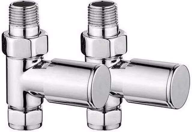 Hinsinc Straight Chrome Radiator Valve in Silver, 15mm x 1/2" – 1