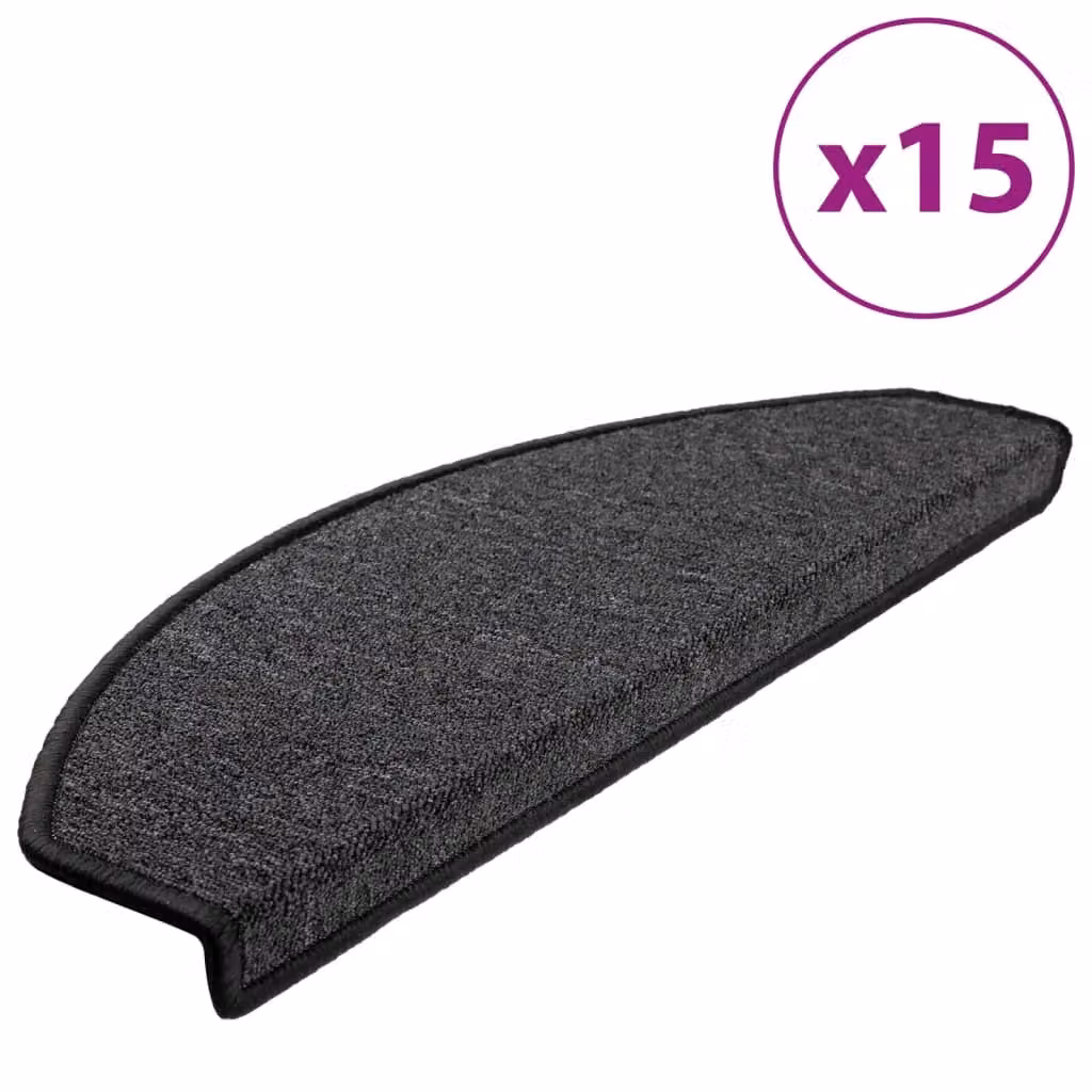Berkfield Home Self-Adhesive Carpet Stair Treads, 15 Pieces, Anthracite Black, W: 65 cm, D: 24 cm, H: 4 cm – 2
