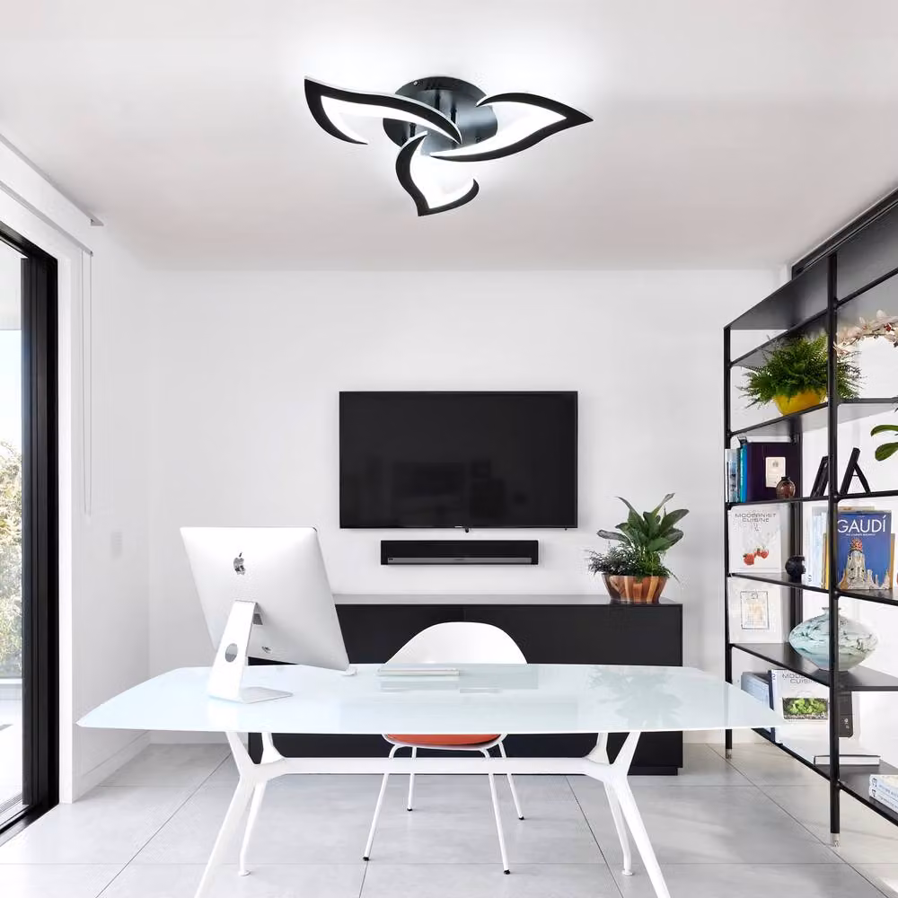 Pheashine Modern Acrylic LED Ceiling Light, 36W, Black, 6500K Cool White Light, Diameter: 60 cm – 6