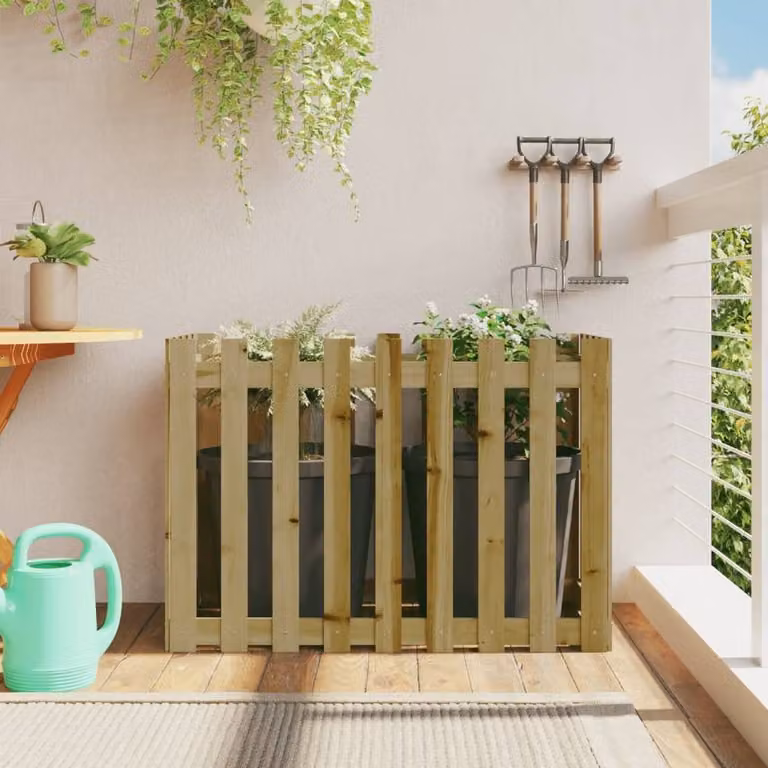 Berkfield Home Garden Raised Bed with Fence Design in Brown Impregnated Pine Wood, W/D/H: 100 x 50 x 70 cm
