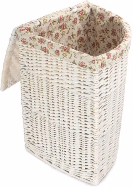 Red Hamper White Wash Wicker Corner Laundry Baskets with Cotton Lining