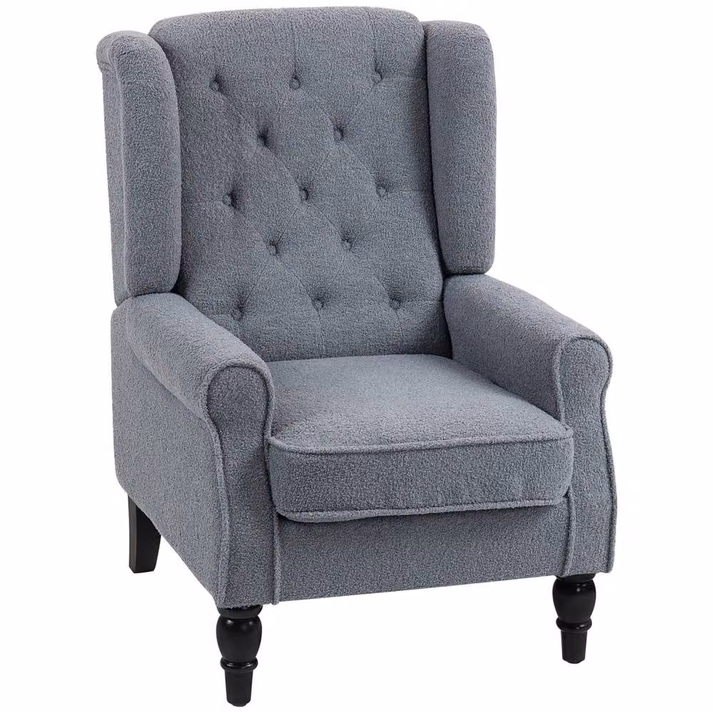 Wyld Haus Rovero Grey Teddy Fleece Wingback Accent Chair with Diamond Tufting and Solid Wood Frame, H 86 cm x W 74 cm x D 102 cm – 2