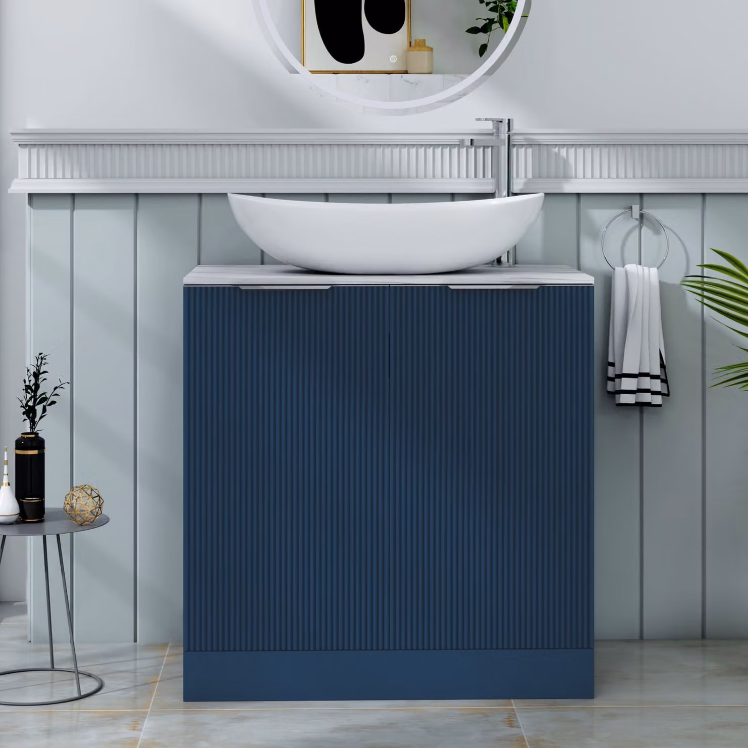 Royal Bathrooms Evora 800mm Midnight Blue Fluted Floor Standing 2 Door Vanity Unit with Cesar Basin