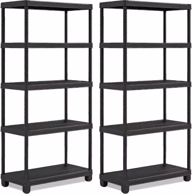 Havendro Set of 2 Black 5-Tier Plastic Shelving Units for Garage and Home Storage – 1