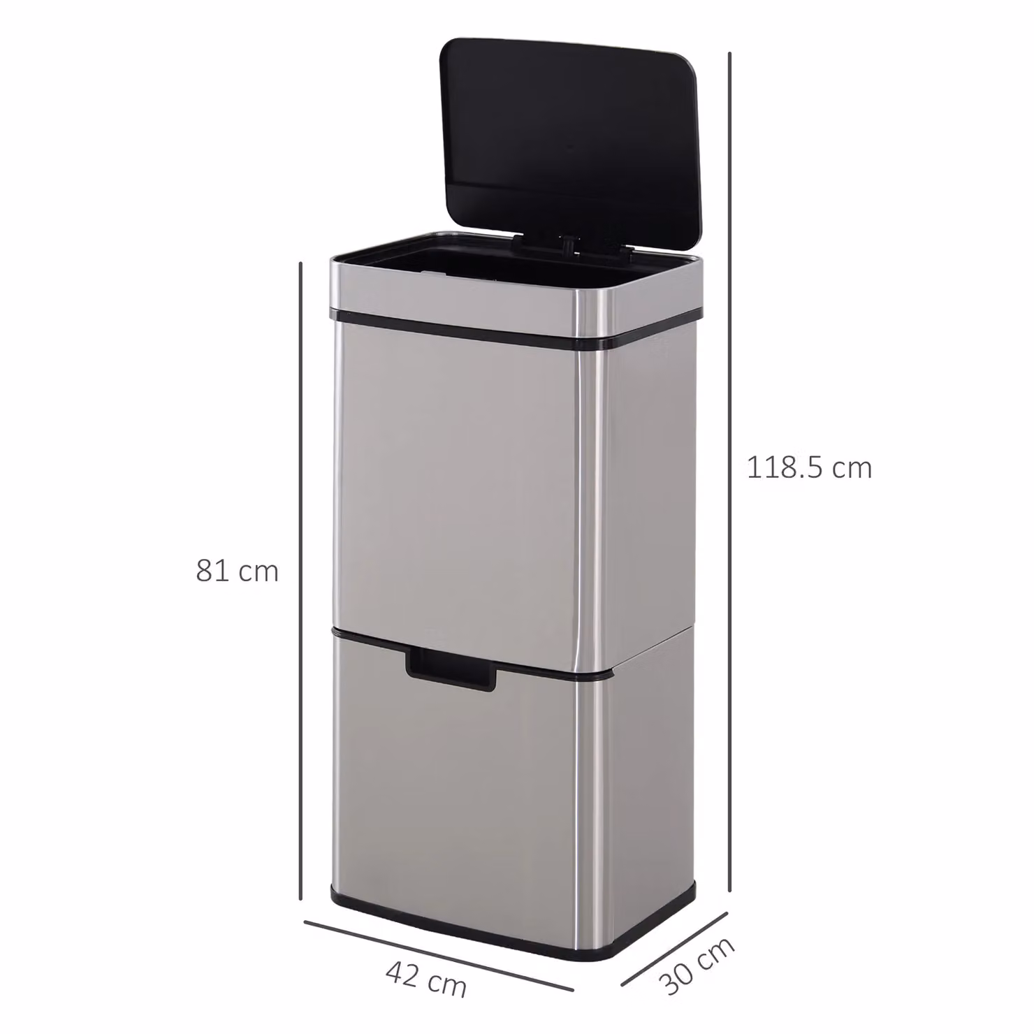 HOMCOM 72L Stainless Steel Motion Sensor Rubbish Bin with 3 Compartments in Silver – 3