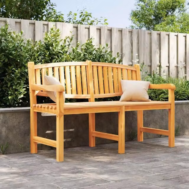 Berkfield Home Garden Bench in Brown Solid Teak Wood, W/D/H: 149.5 x 60 x 90 cm