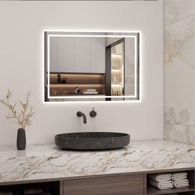 Aica Bathroom Illuminated LED Rectangular Mirror with Demister Pad, White, Width: 80 cm