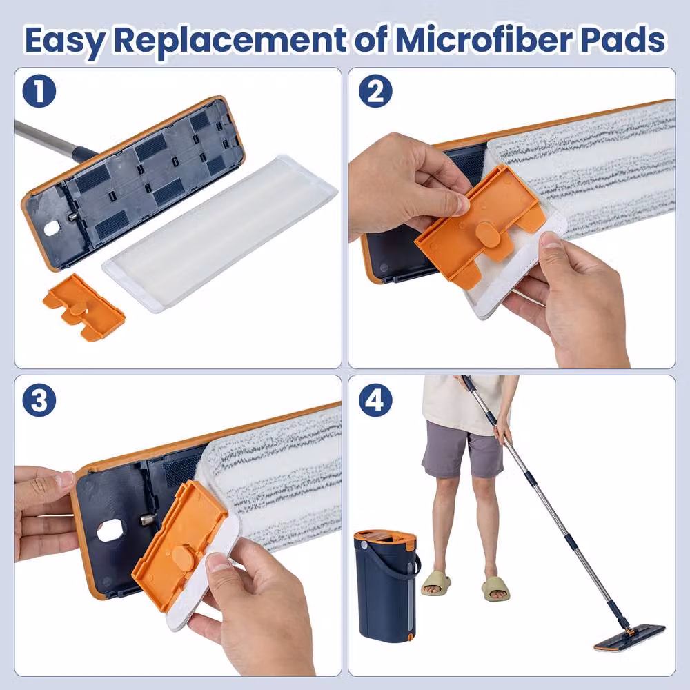 Costway Mop and Bucket Set with Wringer and Scraper, 360 Degree Rotating Microfibre Head, Blue – 9