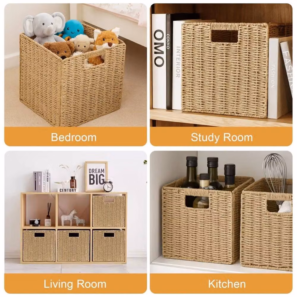 Kelvenix Set of 2 Foldable Seagrass Storage Baskets with Handles in Beige and Sand – 4
