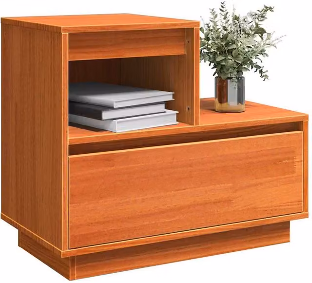 Berkfield Home Modern Bedside Cabinet Set of 2, Wax Brown Solid Pinewood, W: 60 cm, D: 34 cm, H: 51 cm