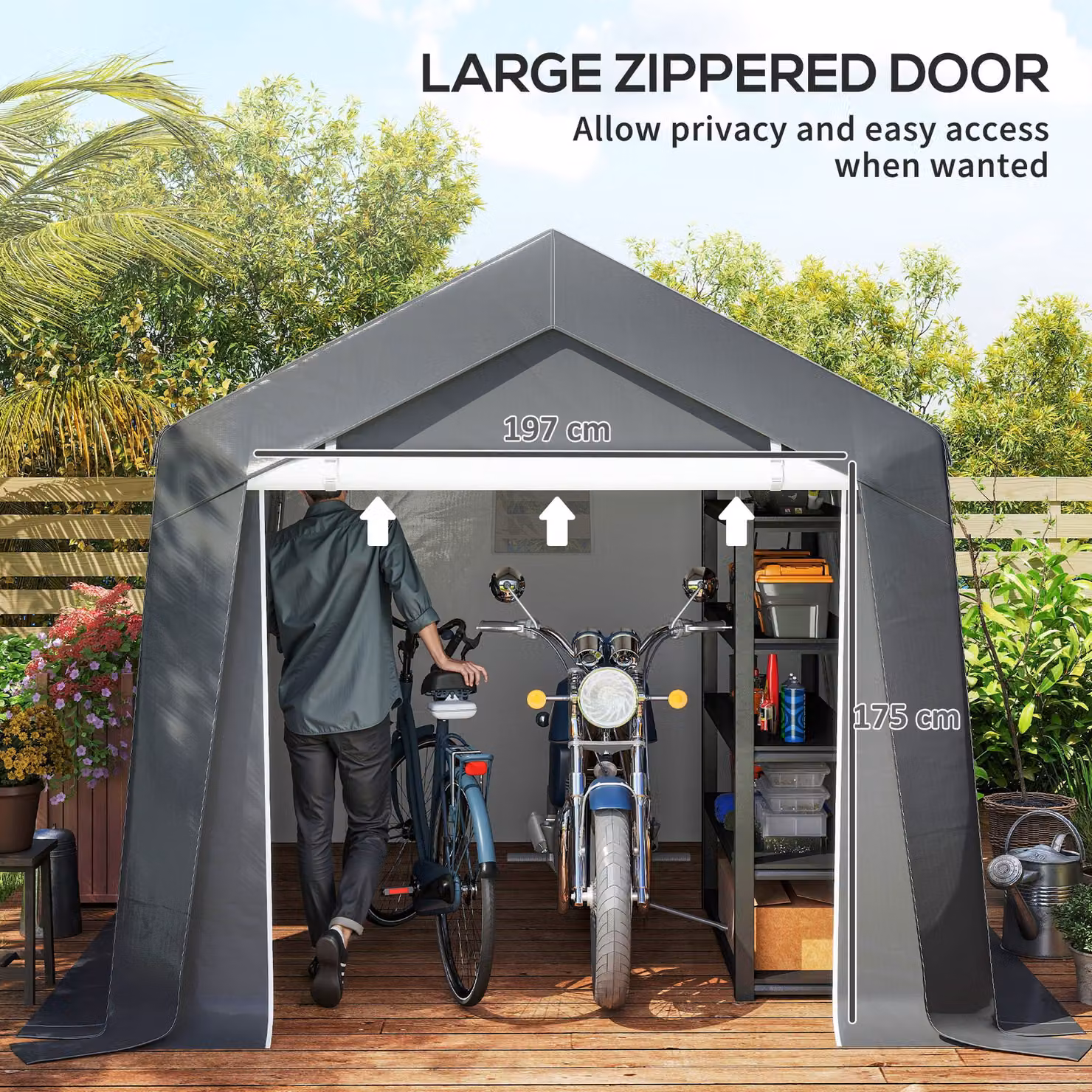 Outsunny Waterproof Portable Garden Storage Tent in Grey with Ventilation Window and Single Door, W/D/H: 300 x 300 x 210 cm – 6