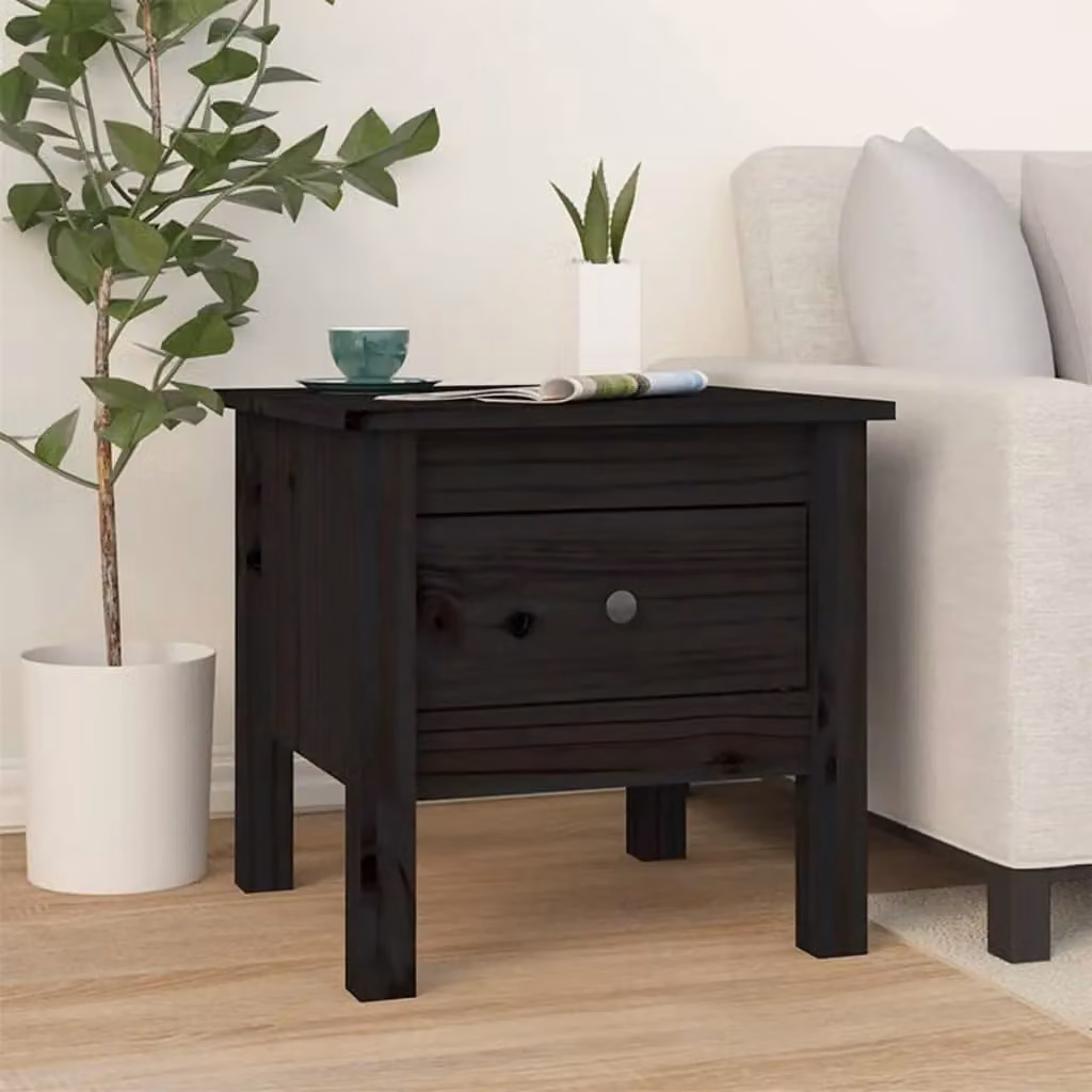 Berkfield Home Set of 2 Black Rustic Solid Wood Pine Side Tables, W/D/H: 40 x 40 x 39 cm – 3