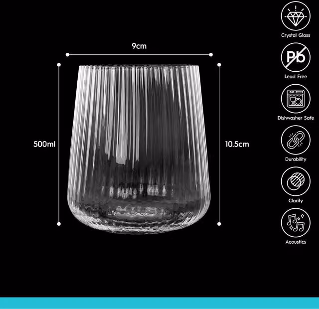 Argon Tableware Striped Lead-Free Crystal Tumbler Glasses, Clear, 500ml, Pack of 48