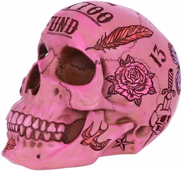 Nemesis Now Pink Traditional Tribal Tattoo Fund Skull Money Box, Height: 16 cm