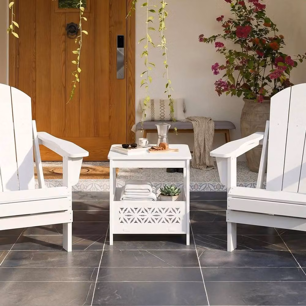 KORVIXA White 2-Tier Square Corner Table, W/D/H: 100 x 100 x 39.62 cm – 3