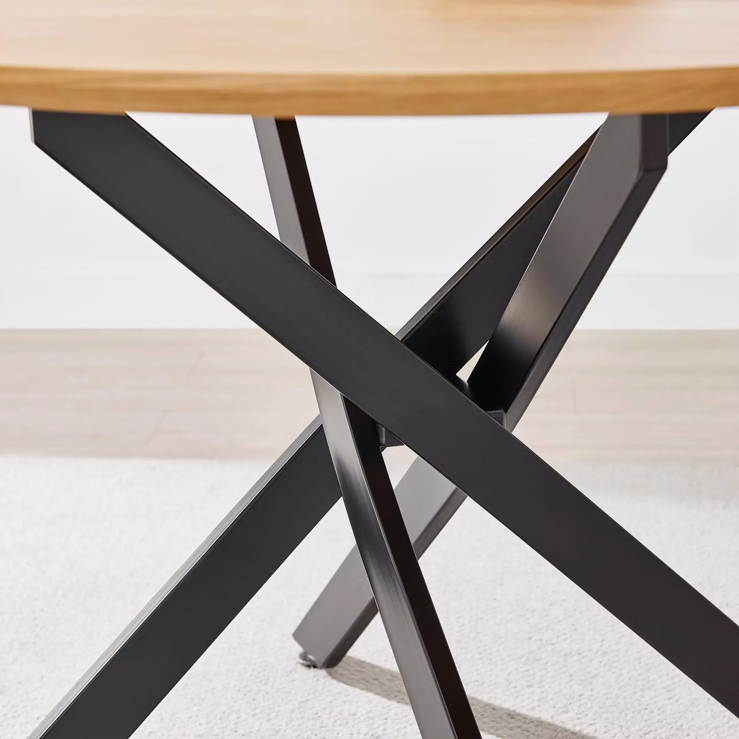 FurnitureboxUK Novara Round 4 Seater Dining Table in Oak Veneer and Black Metal – 2