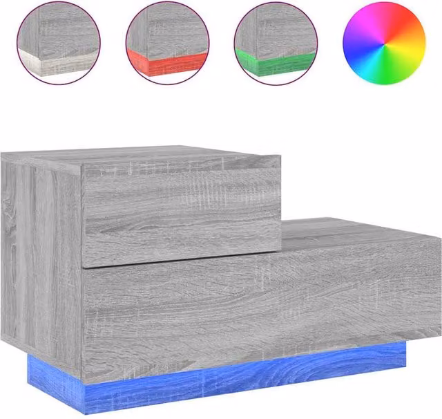 Berkfield Home Modern Bedside Cabinet with Integrated LED Lights in Grey Sonoma, W: 70 cm, D: 36 cm, H: 40.5 cm – 1
