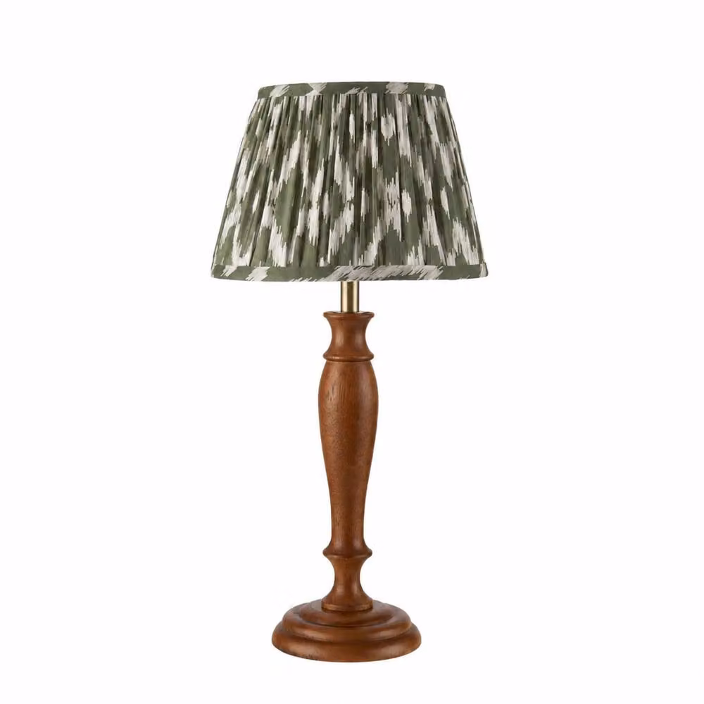 First Choice Lighting Rutherford Set of 2 Wood Table Lamps with Multicolour Fabric Shades, Brown/Multicolour, Height: 47 cm – 2