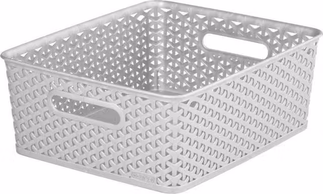 Curver Grey Rattan Open Weave Plastic Basket with Handles